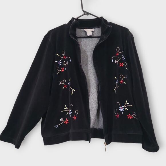 Vintage Capacity Knits Jacket Womens  XL Black Velour Embroidered Floral… - Picture 1 of 11